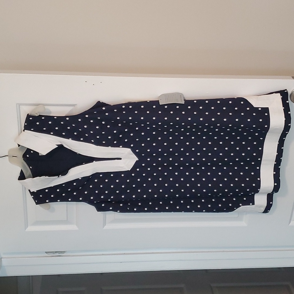Eliza J cotton navy w white polka dots dress size 14